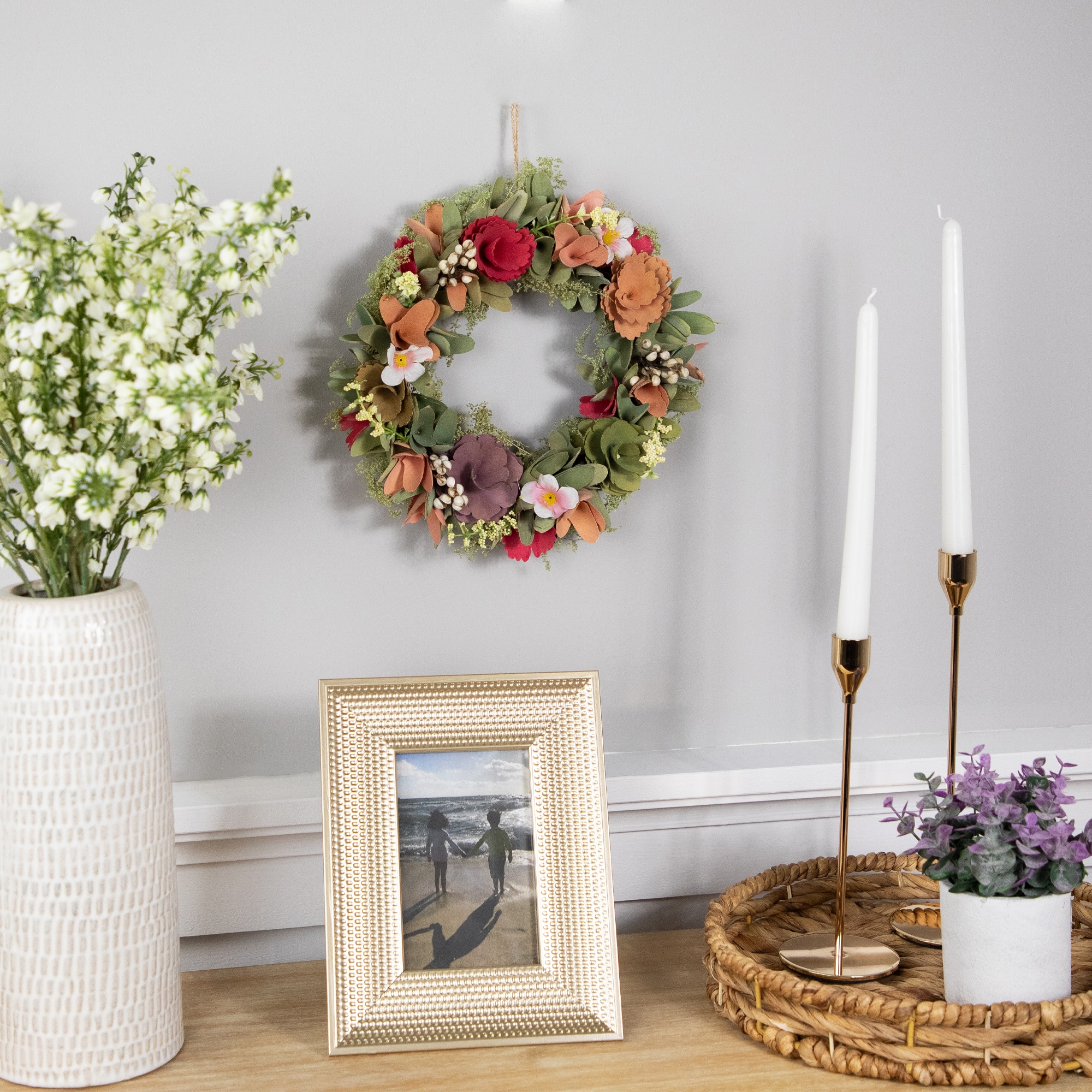 10" Rose & Pansy Artificial Wooden Spring Wreath